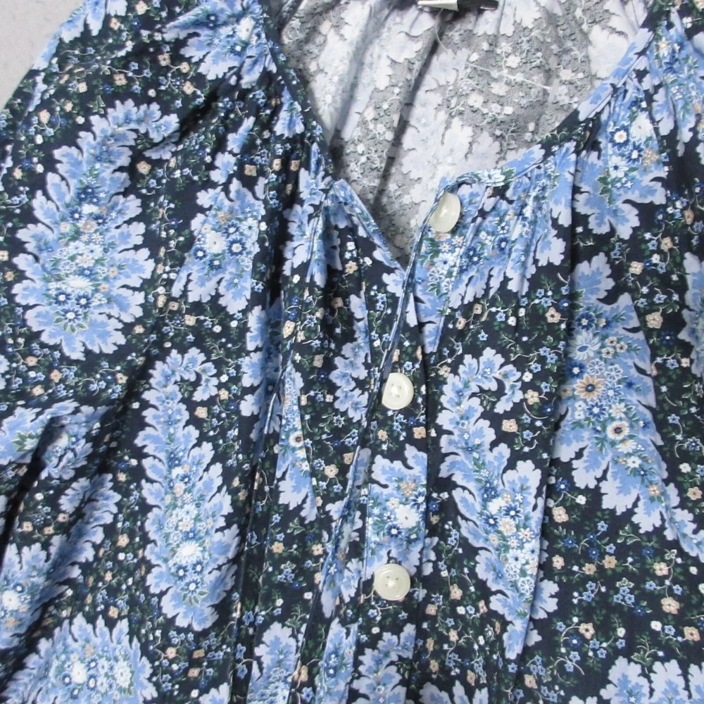 J Crew Collection Top Small Blue Ratti Pacific Paisley Button Up Tie Sleeve Boho